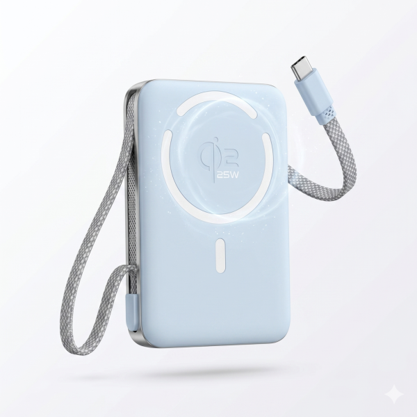 Pin dự phòng 10.000mAh công nghệ Qi2 sạc nhanh không dây 25w M02B+ , liền cáp Type-C, có CCC-ko hộp - ảnh 1