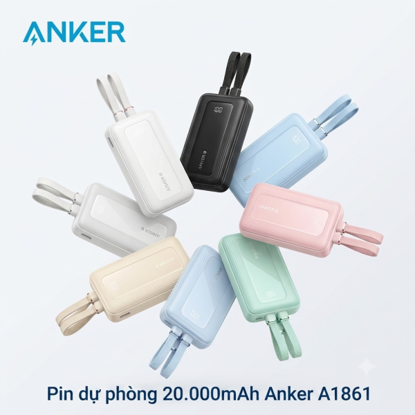 Pin dự phòng 20.000mAh Anker Zolo A1681 sạc nhanh 30W tích hợp 2 cáp 1L 1C - cũ ko hộp, lỗi cáp L - ảnh 1