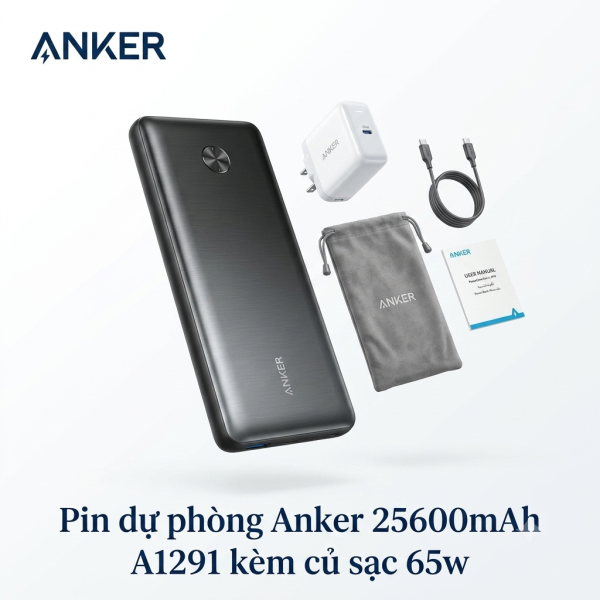 Pin dự phòng Anker 25600mAh A1291 sạc nhanh 87W - kèm củ sạc 65w + cáp C to C - ảnh 1