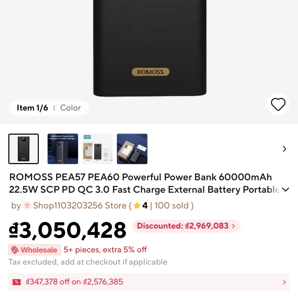 Pin dự phòng ROMOSS 60.000mAh PEA57, sạc nhanh 22.5W ( new - ko hộp) - ảnh 2