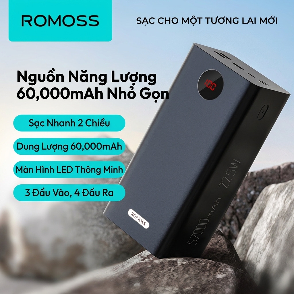 Pin dự phòng ROMOSS 60.000mAh PEA57, sạc nhanh 22.5W ( new - ko hộp) - ảnh 4