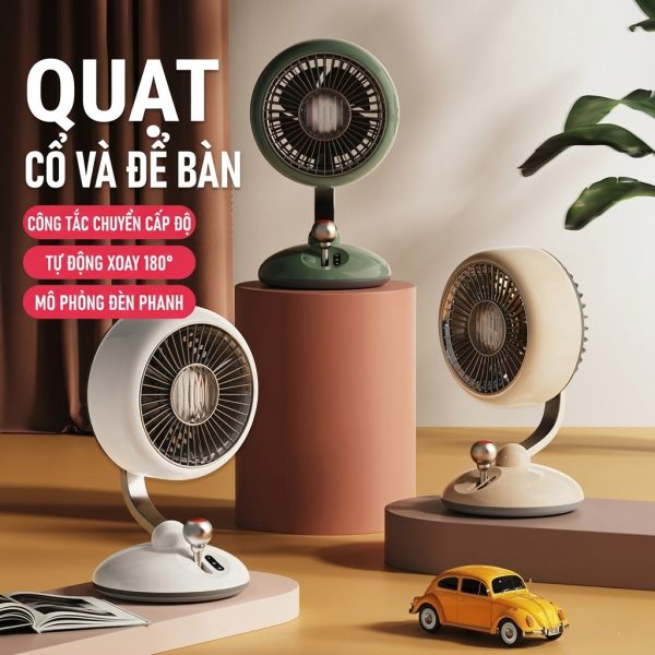 Quạt bàn tích điện D5J phong cách Retro cổ điển, tích hợp đèn, có túp năng xoay - ảnh 1