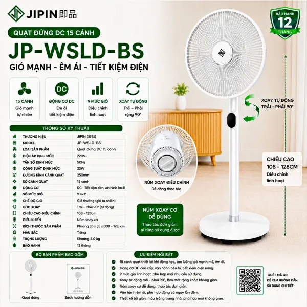 Quạt cây 15 cánh kép Xiaomi Jipin JP-WSLD-BS 30, động cơ BLDC - ảnh 1