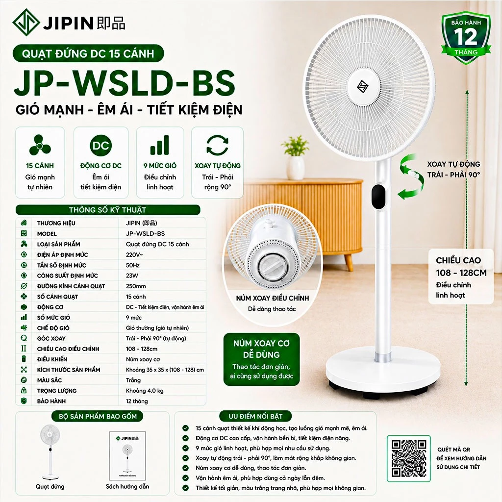 Quạt cây 15 cánh kép Xiaomi Jipin JP-WSLD-BS 30, động cơ BLDC - ảnh 1