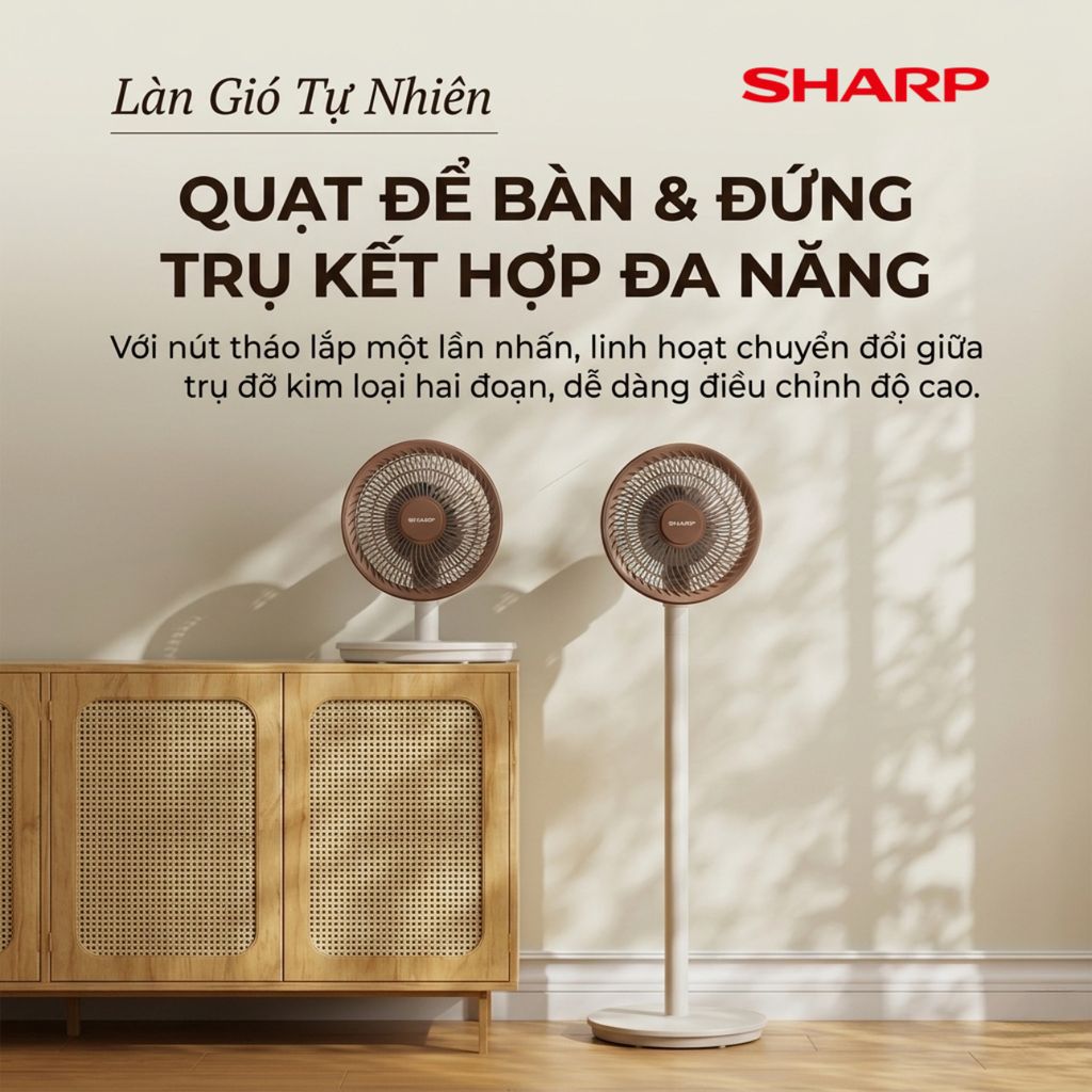Quạt cây đa năng chính hãng SHARP PJ-CD300A, công suất 40W, tăng giảm chiều cao, có remote - ảnh 1