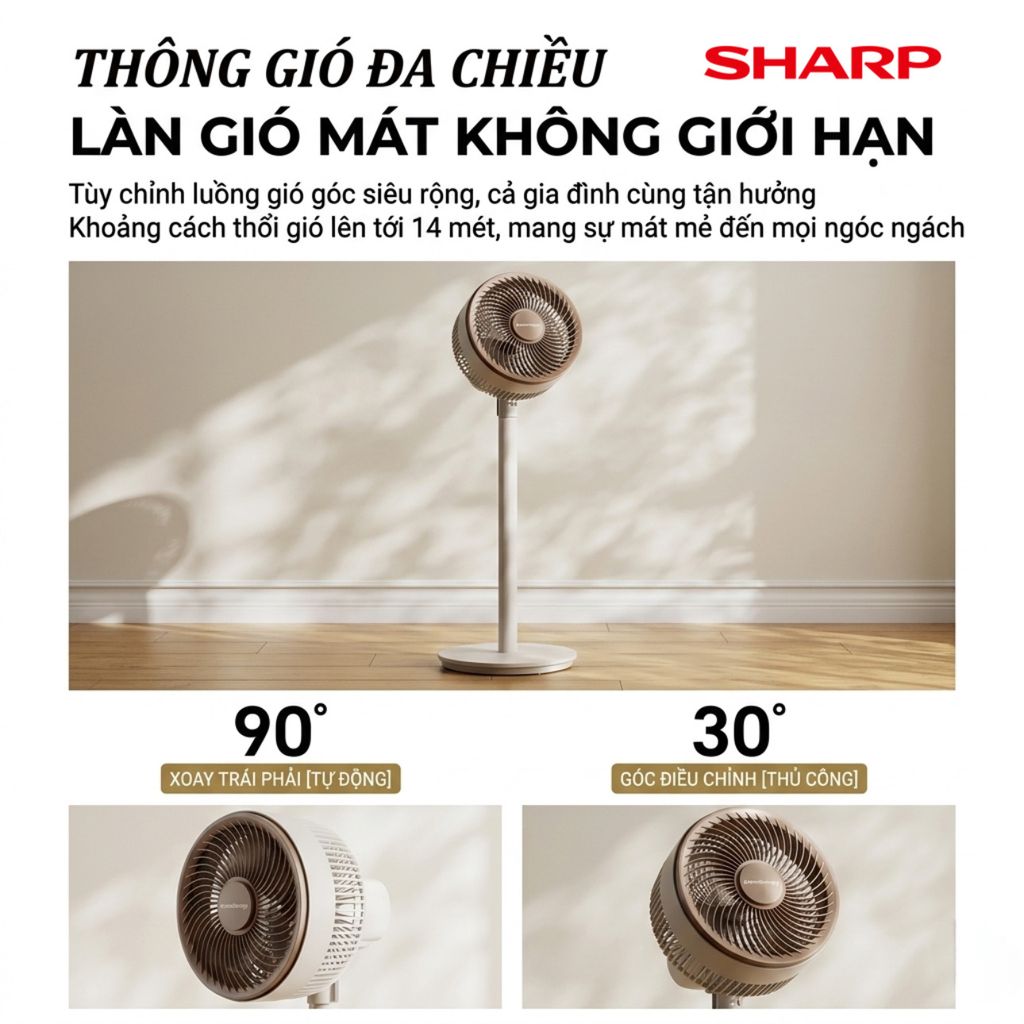 Quạt cây đa năng chính hãng SHARP PJ-CD300A, công suất 40W, tăng giảm chiều cao, có remote - ảnh 5
