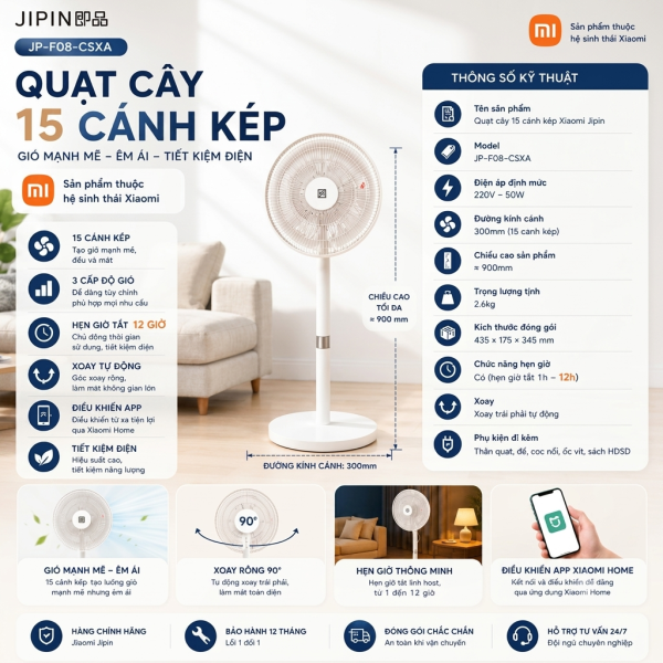 Quạt cây Xiaomi Jipin JP - F08 - CSXA kết nối App Mihome ( bản ndia) - ảnh 1