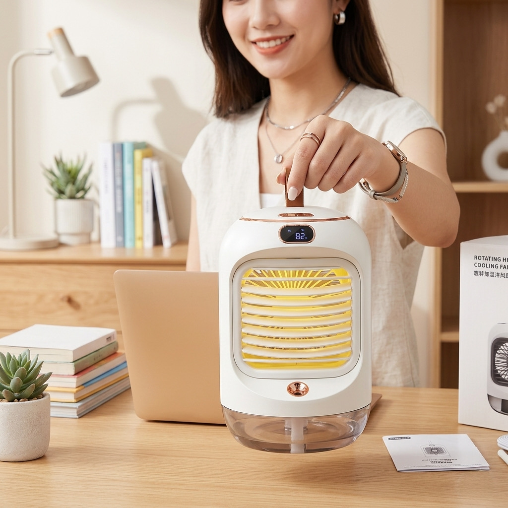 Quạt tích điện để bàn phun sương RD22 , có màn hình , xoay 90 độ, đèn ngủ - ảnh 3