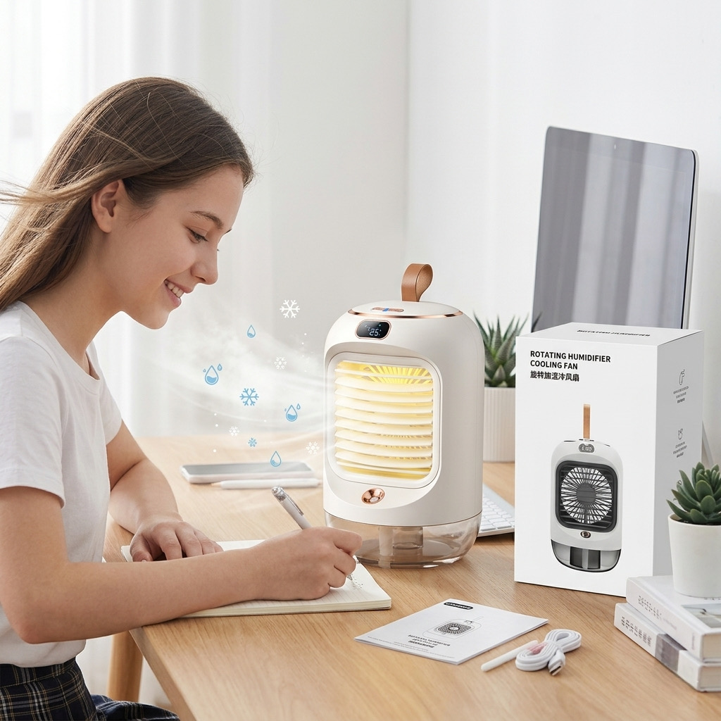 Quạt tích điện để bàn phun sương RD22 , có màn hình , xoay 90 độ, đèn ngủ - ảnh 4