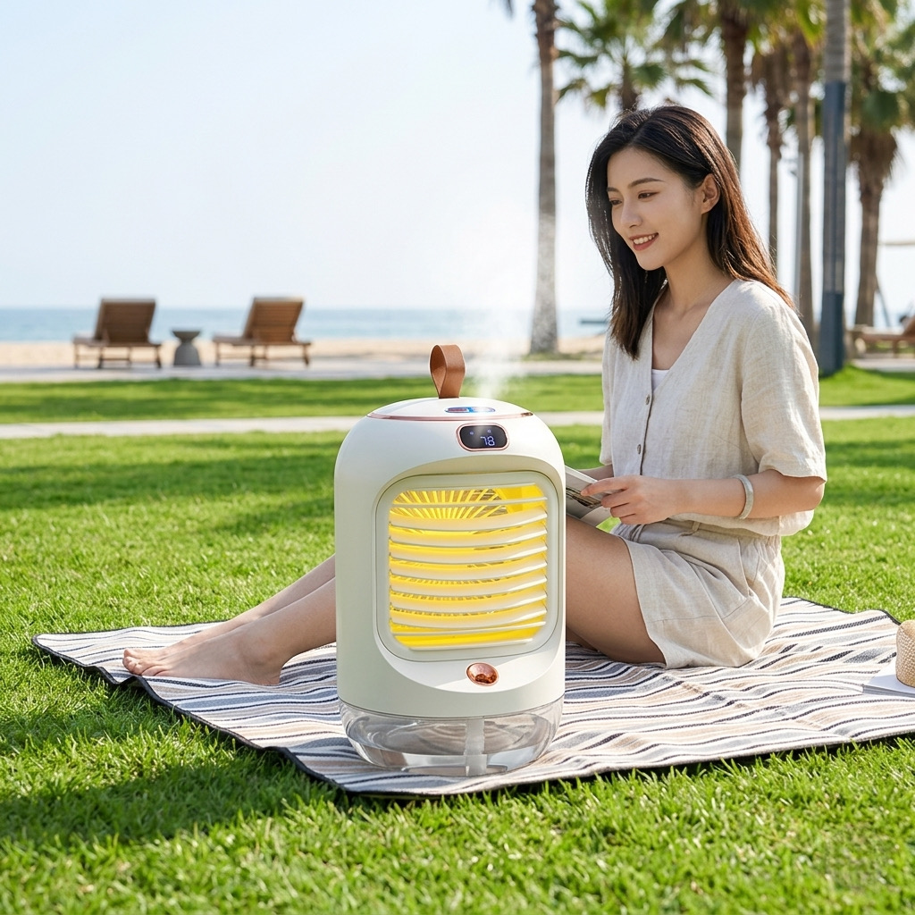 Quạt tích điện để bàn phun sương RD22 , có màn hình , xoay 90 độ, đèn ngủ - ảnh 5
