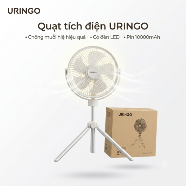 Quạt tích điện URINGO, chống muỗi, có đèn,Pin 10000mAh sạc được điện thoại - ảnh 1