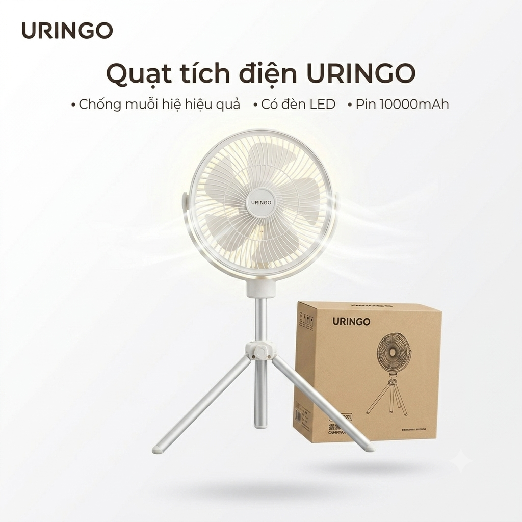 Quạt tích điện URINGO, chống muỗi, có đèn,Pin 10000mAh sạc được điện thoại - ảnh 1