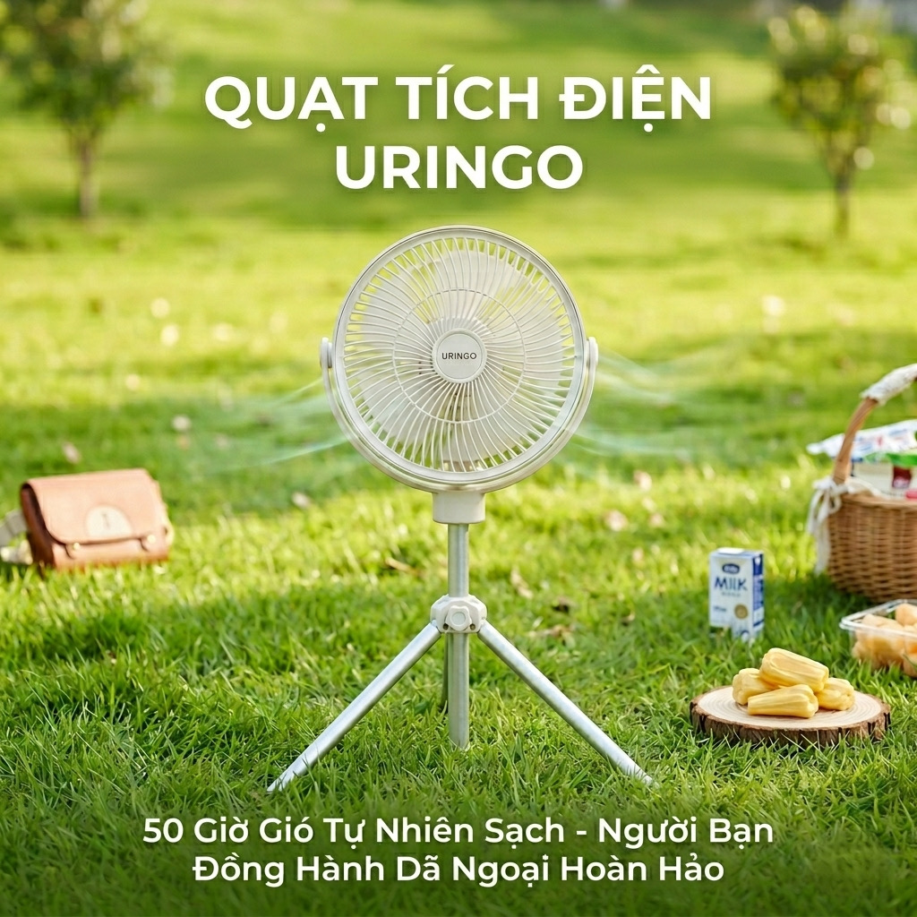 Quạt tích điện URINGO, chống muỗi, có đèn,Pin 10000mAh sạc được điện thoại - ảnh 3