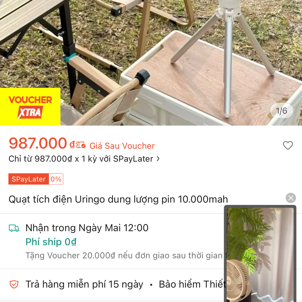 Quạt tích điện URINGO, chống muỗi, có đèn,Pin 10000mAh sạc được điện thoại - ảnh 4