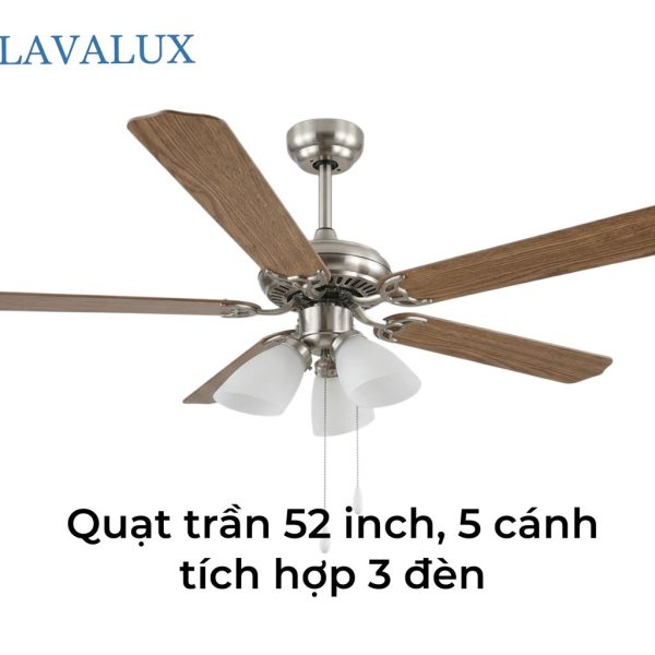 Quạt trần đèn 5 cánh LAVALUX, cỡ lớn 52”, 3 bóng đèn - ảnh 1