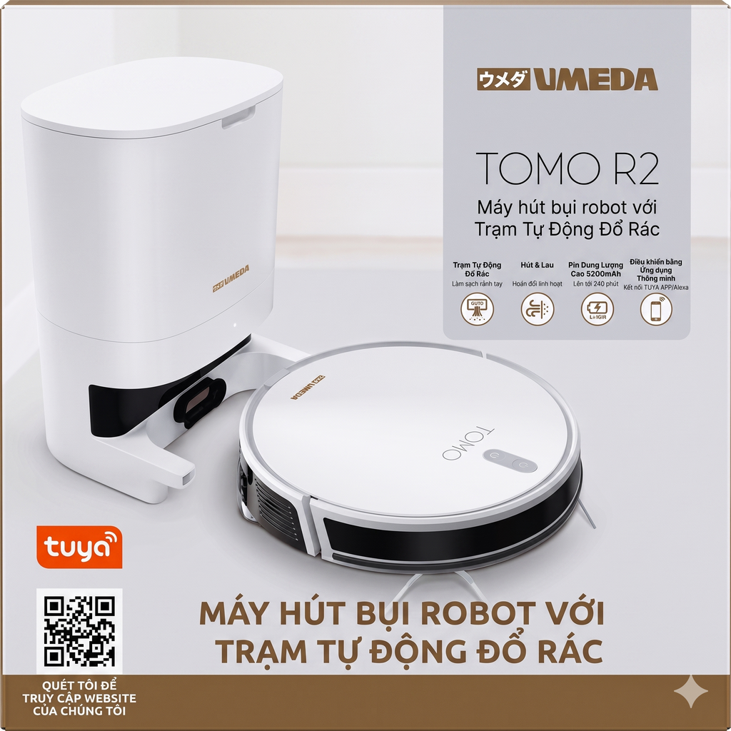 Robot hút bụi lau nhà thông minh UMEDA TOMO R2, tự đổ rác (bản quốc tế) - ảnh 3
