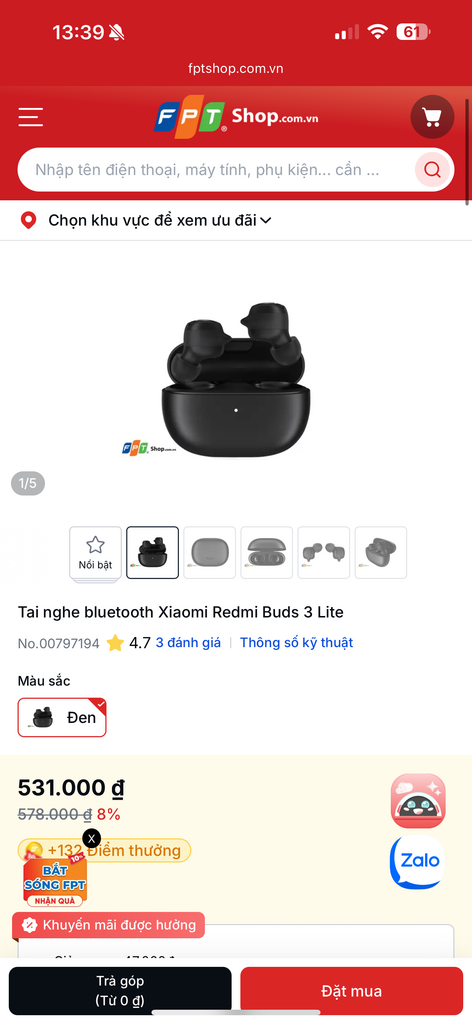 Tai nghe Bluetooth True Wireless Xiaomi Redmi Buds 3 Lite - (giao màu random) - ảnh 4