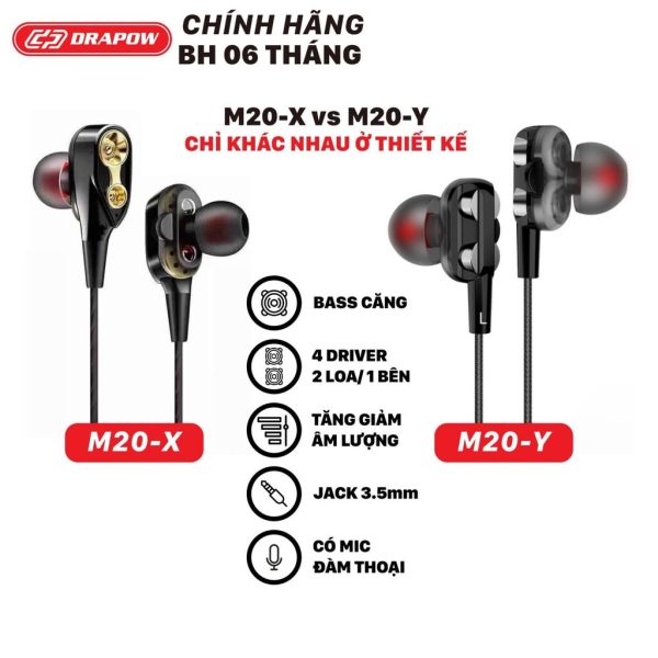 Tai nghe dây 3.5mm hãng Drapow M20 - có Mic & phím chỉnh volume - ảnh 1