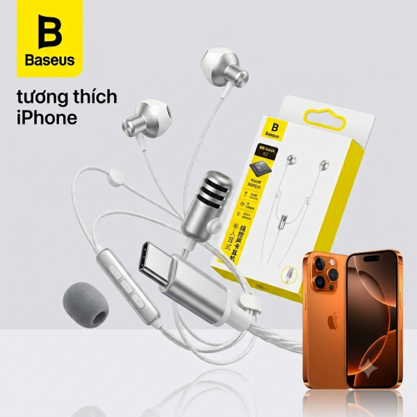 Tai nghe dây chân Type C BASEUS ANCOK - K1, dùng được iPhone 18, có Mic thu âm, hát karaoke online - ảnh 1