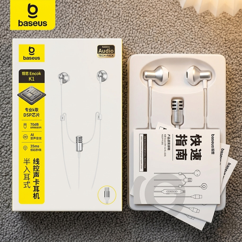Tai nghe dây chân Type C BASEUS ANCOK - K1, dùng được iPhone 18, có Mic thu âm, hát karaoke online - ảnh 2
