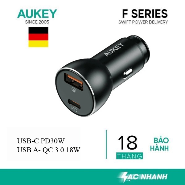 Tẩu sạc nhanh 48W cho xe hơi hãng AUKEY CC-Y48 , sạc oto ô tô vỏ kim loại, nhỏ gọn - ảnh 1