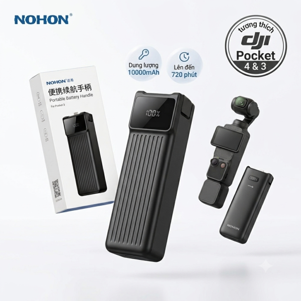 Tay cầm Pin Di Động 10.000mAh NOHON cho DJI Pocket 3 & Pocket 4, sạc nhanh 22.5w - ảnh 1