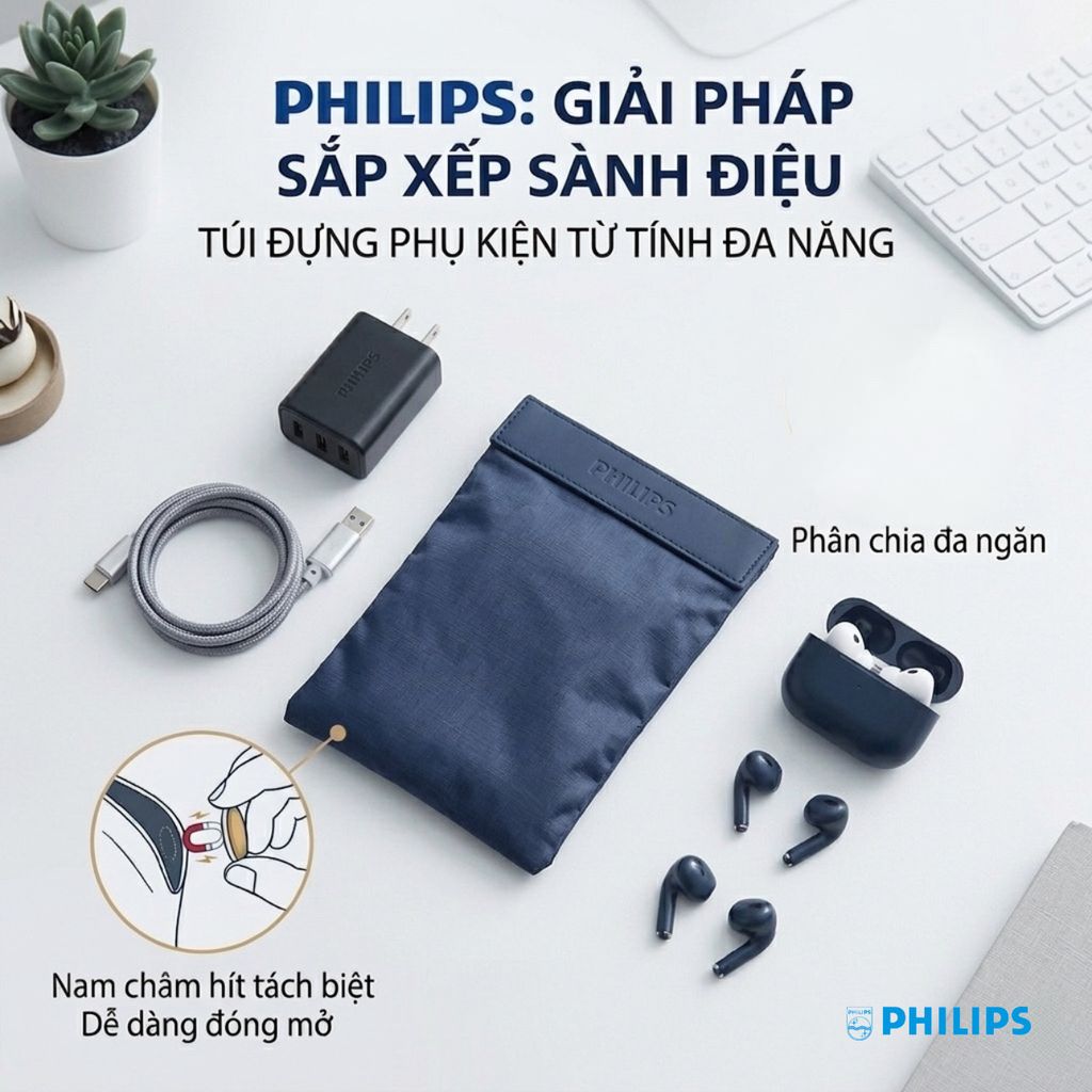 Túi đựng, bảo vệ phụ kiện hãng Philips, nắp hút nam châm, túi lưu trữ đa năng - ảnh 1