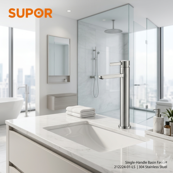 Vòi cao Lavabo rửa mặt hãng SUPOR 212224-01-LS có nóng lạnh , inox 304 - ảnh 1
