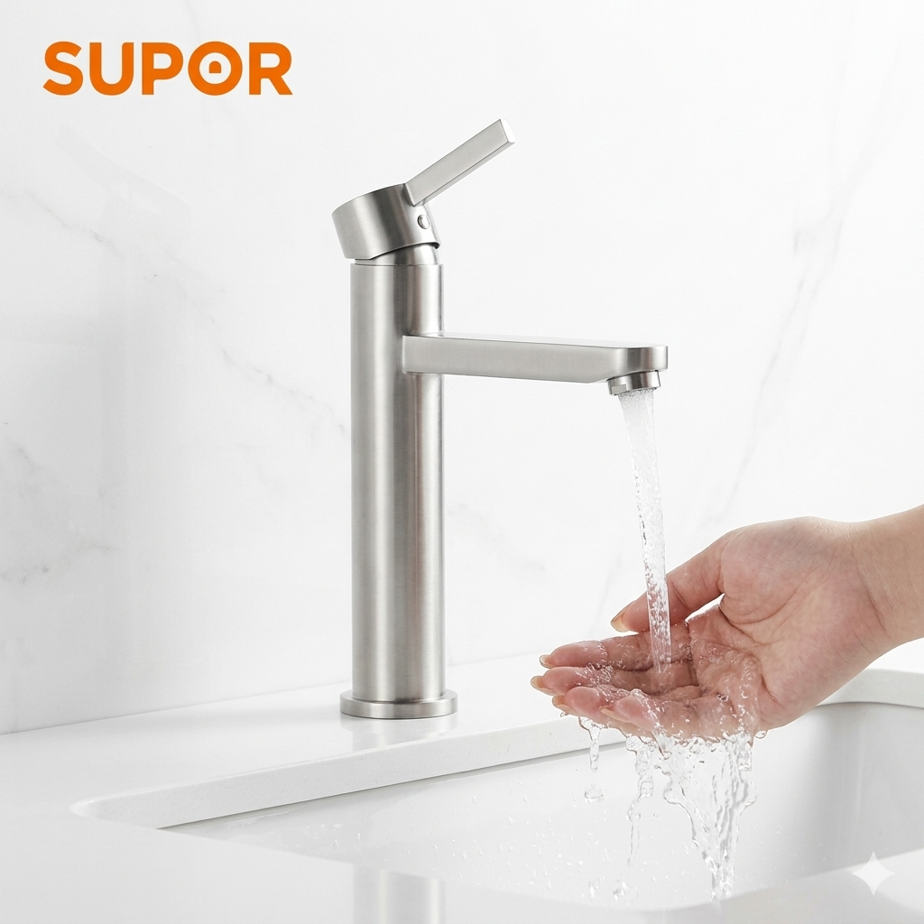 Vòi cao Lavabo rửa mặt hãng SUPOR 212224-01-LS có nóng lạnh , inox 304 - ảnh 2