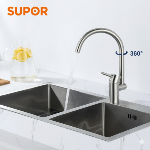 Vòi rửa bát xoay 360 độ hãng SUPOR 250607-02 có nóng lạnh , inox 304 - ảnh 1