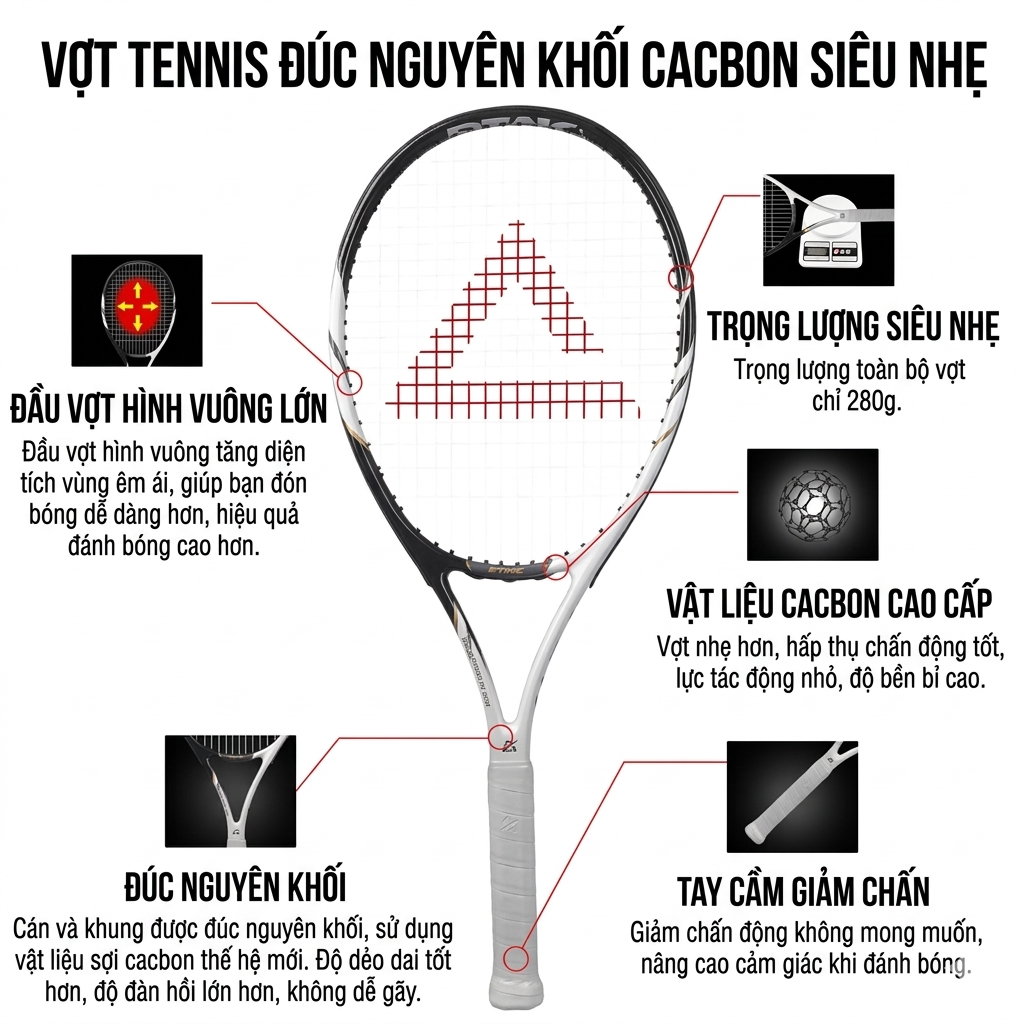 Vợt Tennis chính hãng PEAK , thân Carbon , nhẹ 280gram - hàng trưng bày. - ảnh 4