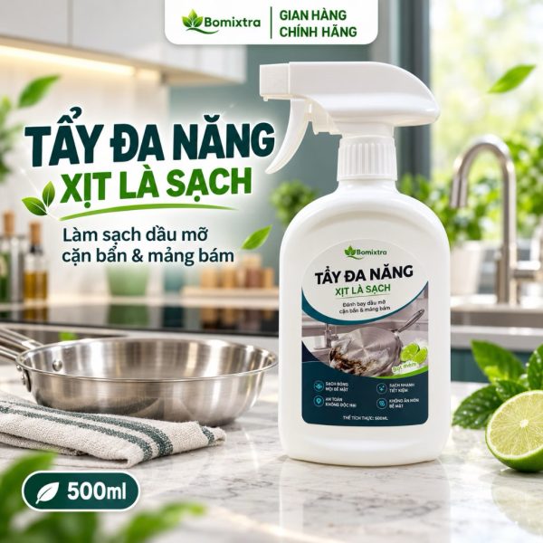 Xịt Tẩy Đa Năng Bomixtra 500ml (Kèm Hộp) - Tẩy Rửa Dầu Mỡ Nhà Bếp, Đồ Inox & Gạch Men Siêu Sạch - ảnh 1